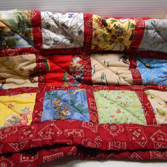 Hand Sewn Lap Quilt Cowboy Western Equestrian Baby Blanket Retro - Picture 2 of 6